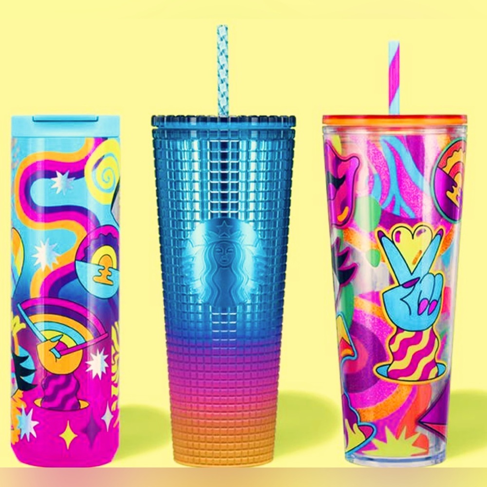 Starbucks Tim Singleton Pride Iridescent Rainbow Tumbler Hot Cold Cup 3pc Set